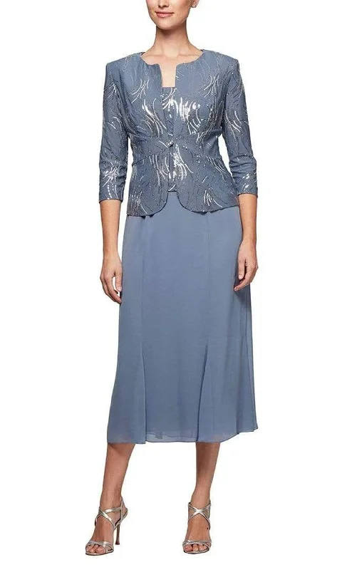Alex Evenings - Sequined Tea Length Dress with Jacket 1962675 Satin Jacket Silk Jacket Chiffon Jacket Alex Evenings - Sequined Tea Length Dress with Jacket 1962675 Satin Jacket Silk Jacket Chiffon Jacket