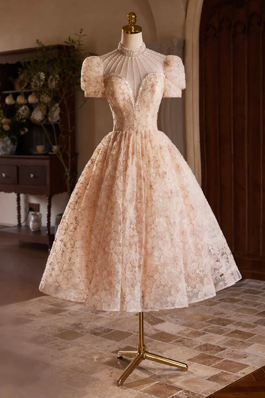 Beautiful Tulle Flower Tea Length Prom Dress, Off the Shoulder Short Sleeve Evening Party Dress Tunics Favorite customer Beautiful Tulle Flower Tea Length Prom Dress, Off the Shoulder Short Sleeve Evening Party Dress Tunics Favorite customer