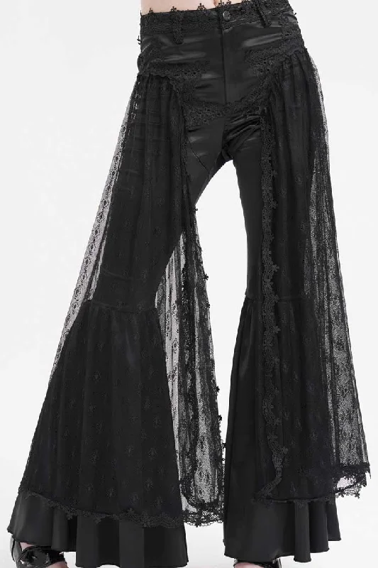 Black Crochet Lace Mesh Women's Gothic Pants Fashionable Sporty Pants