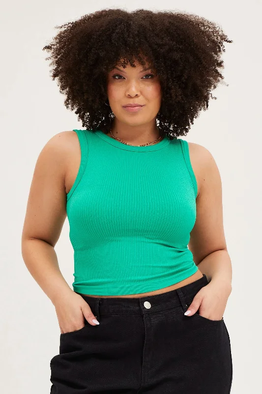 Green Tank Top Sleeveless Crew Neck Seamless white tank top