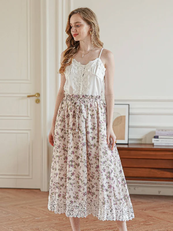 Vintage Blossom Midi Skirt satin skirt smooth
