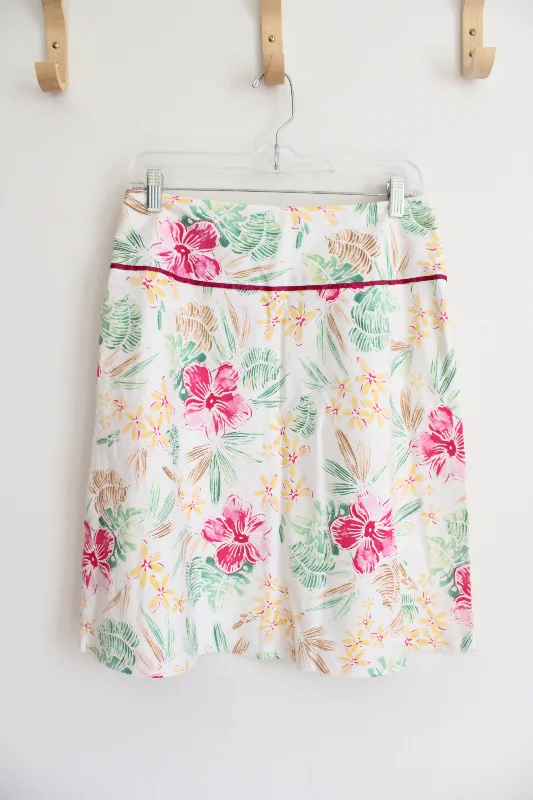 Laura Scott Pink & Yellow Floral White Skirt | 8 modal blend skirt