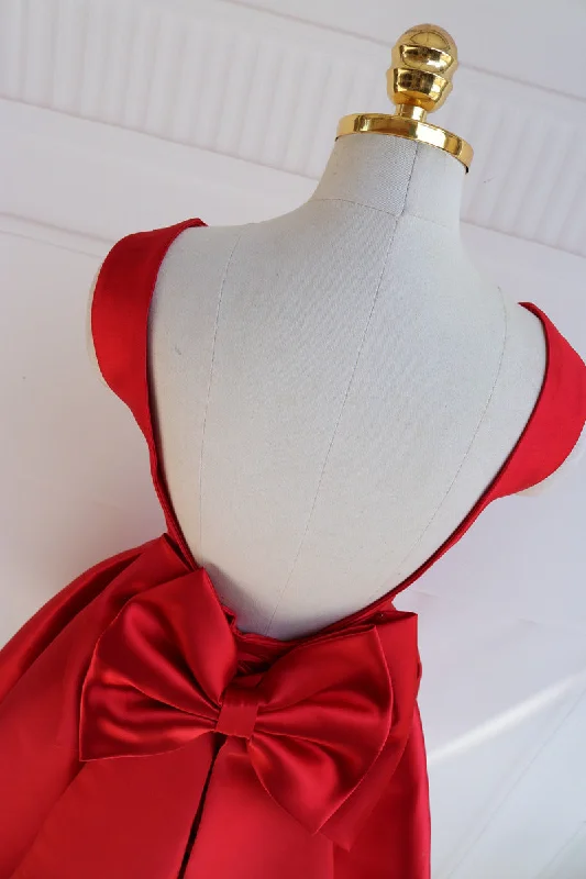 Red Satin Backless Short Party Dress, Red Homecoming Dresses Tunics Custom made