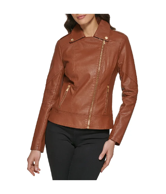 Faux Leather Asymmetrical Moto Jacket Cognac Tailored Jacket Straight Jacket A-Line Jacket Faux Leather Asymmetrical Moto Jacket Cognac Tailored Jacket Straight Jacket A-Line Jacket
