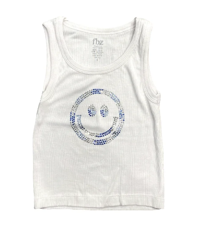 White, Blue, & Silver Smiley Ribbed Tank white tank top