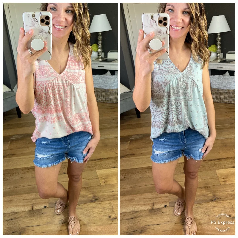 Pure Shores Mixed Paisley Print V-Neck Tank--Multiple Options summer tank top
