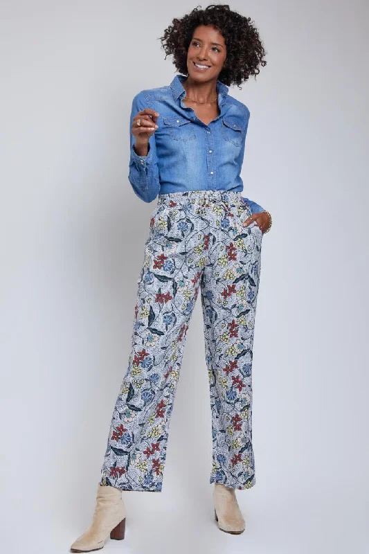 Women's Drawstring Wide Straight Pant with Tie Elegant Silk Pants