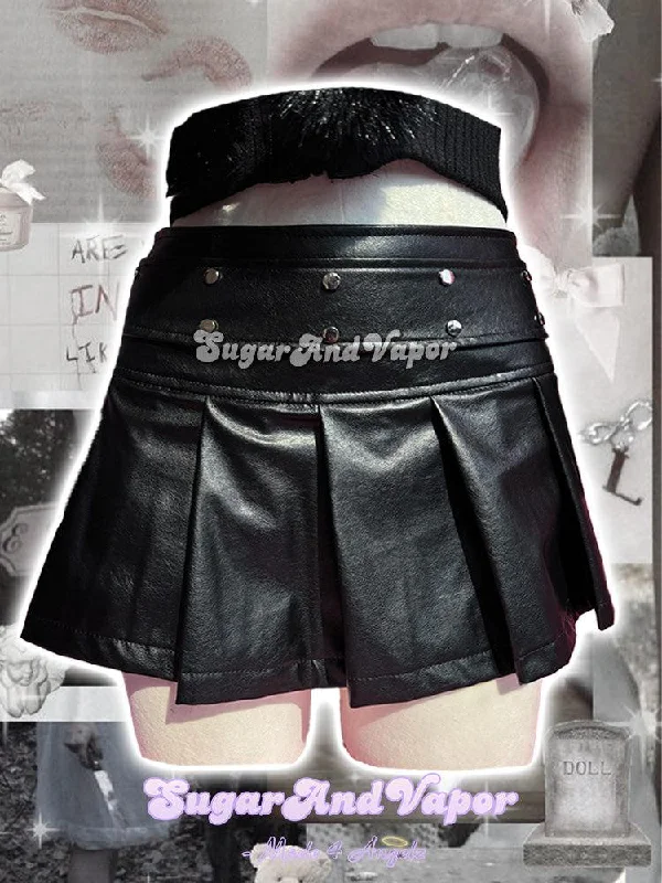 Roxy Punk Black PU Pleated Mini Skirt mini skirt trendy