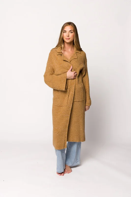 Juliette Knit Cardigan Coat in Caramel Stretchy Elastic Breathable