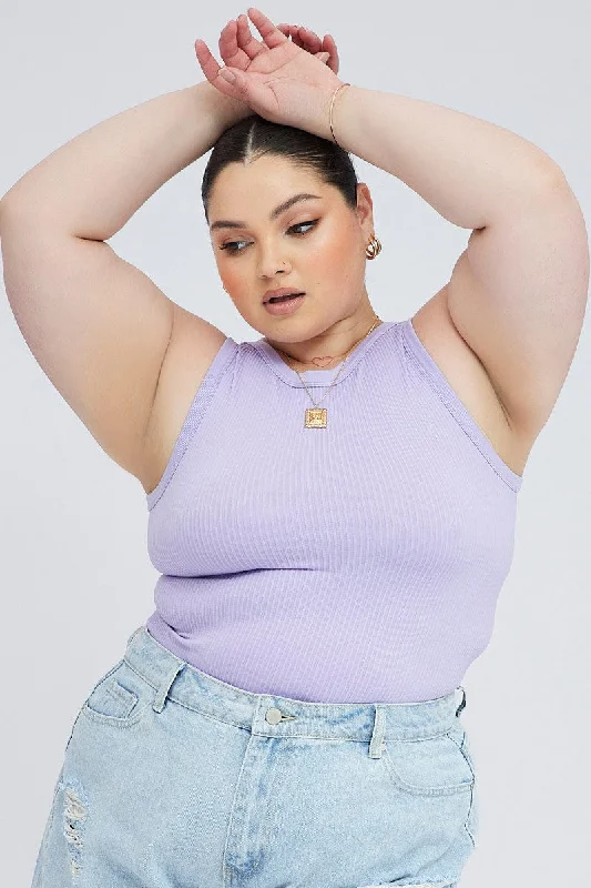 Purple Tank Top Sleeveless Crew Neck Seamless sequin tank top