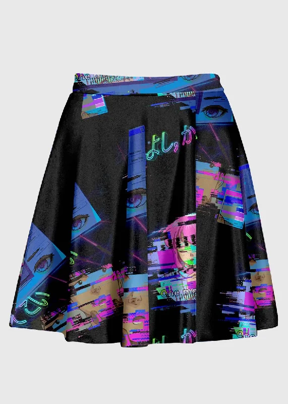 Vaporwave Aesthetic Glitchcore Anime Skirt zip skirt side