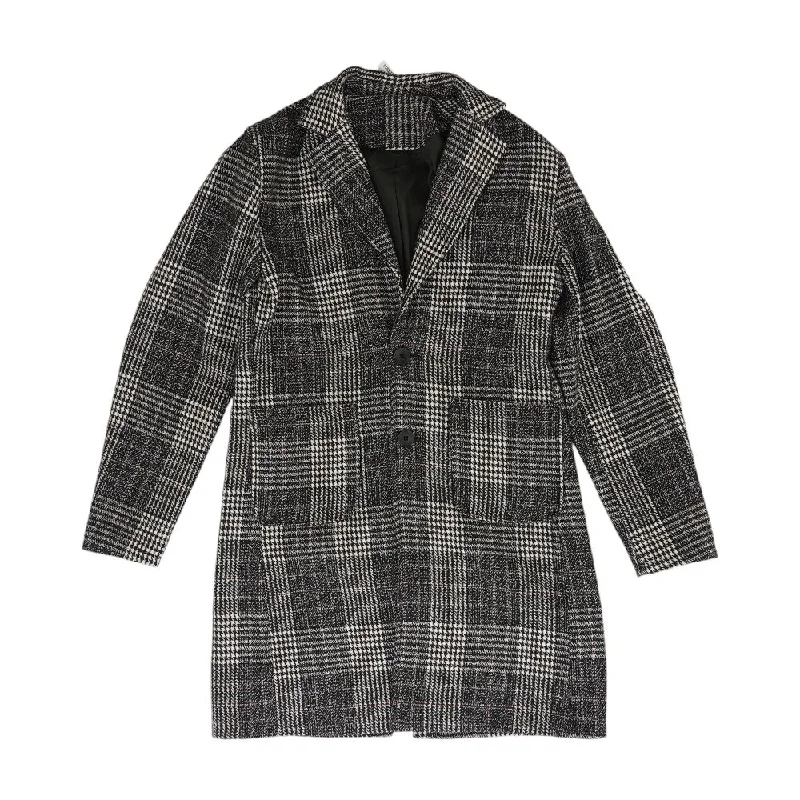 Black Plaid Topcoat Jacket Notch Collar Jacket Peter Pan Collar Jacket Cowl Neck Jacket