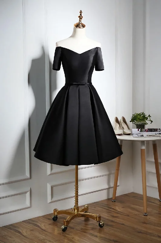Lovely Black Satin Short Prom Dress, Black Party Dress Tunics Cozy comfortable