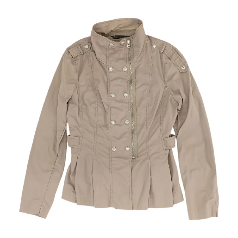 Beige Solid Jacket Tailored Jacket Straight Jacket A-Line Jacket
