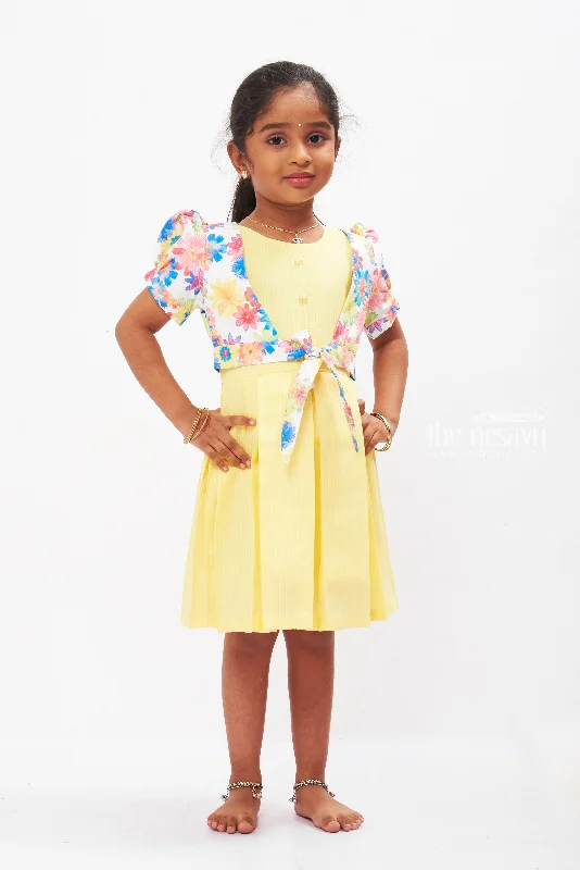 Sunny Delight Yellow Cotton Frock with Floral Jacket for Girls Herringbone Jacket Checkered Jacket Solid Jacket Sunny Delight Yellow Cotton Frock with Floral Jacket for Girls Herringbone Jacket Checkered Jacket Solid Jacket