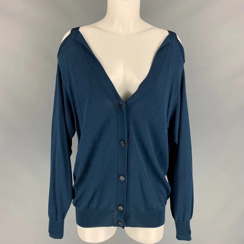 MAISON MARGIELA Size M Navy Jersey Off-Shoulder Cardigan Denim Fabric Leather Fabric Suede Fabric MAISON MARGIELA Size M Navy Jersey Off-Shoulder Cardigan Denim Fabric Leather Fabric Suede Fabric