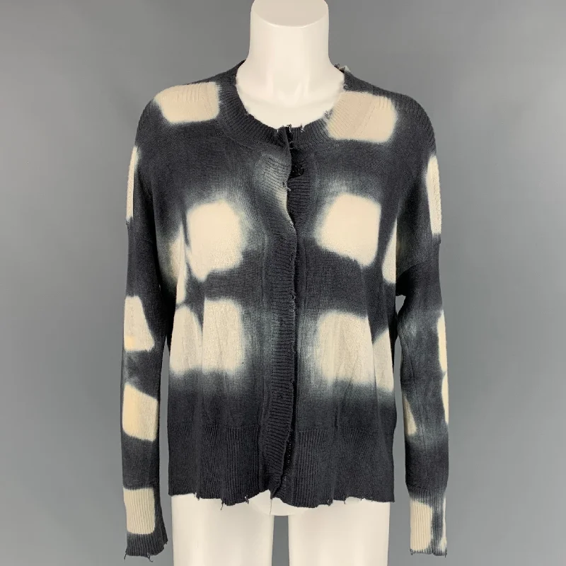 PRIVE' 45 Size S Grey & Cream Tie Dye Knitted Cashmere Cardigan Cable Knit Ribbed Knit Lace Knit PRIVE' 45 Size S Grey & Cream Tie Dye Knitted Cashmere Cardigan Cable Knit Ribbed Knit Lace Knit