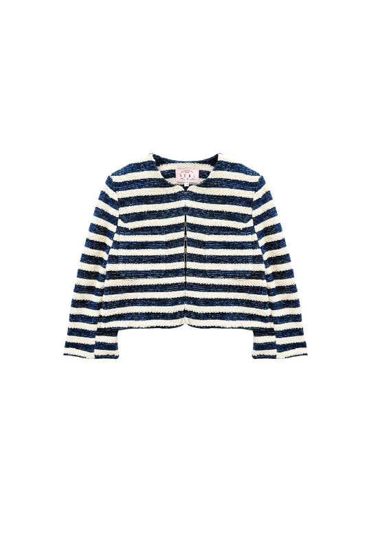 Cardigan Blazer - Navy Rope Mesh Cardigan Canvas Denim