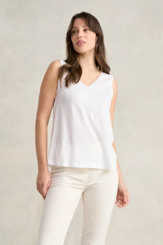 Lace Trim Tank - White strappy tank top