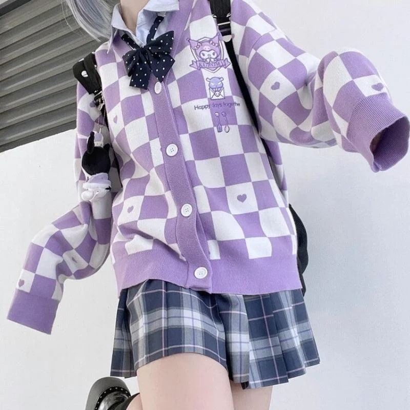 Kuromi Buttoned Purple Cardigan Stylish Fashionable Trendy