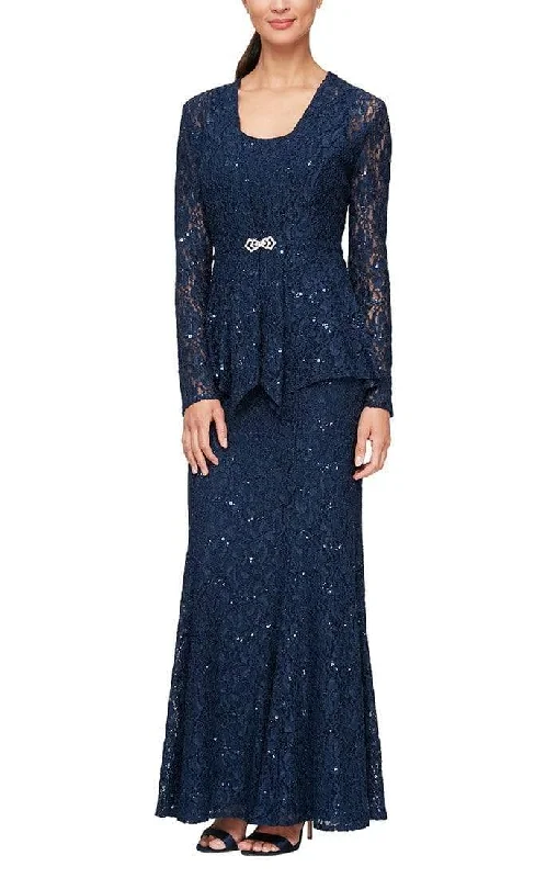 Alex Evenings - 81122452 Lace Scoop Neck Evening Dress with Jacket Jacket Blazer Coat