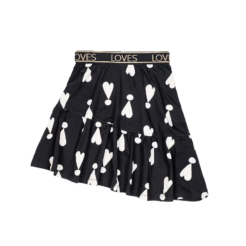 Exclamation Hearts Asymmetric Skirt in Black by Beau Loves wrap skirt elegant