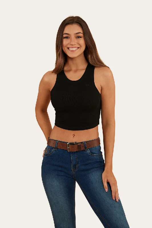 Paige Womens Cropped Rib Tank - Black bronze tank top