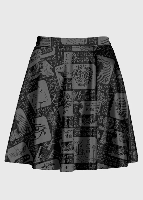 Black and Grey Ancient Egyptian Hieroglyphs Pattern Skirt chiffon skirt airy