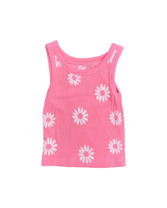 Neon Coral White Daisies Ribbed Tank lavender tank top