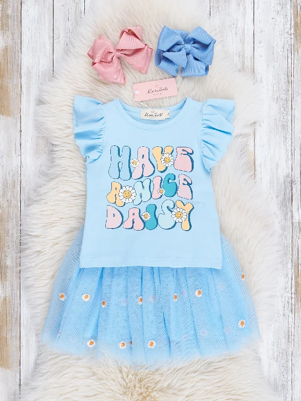 Light Blue Nice Daisy Outfit w/ Tulle Skirt corduroy skirt durable