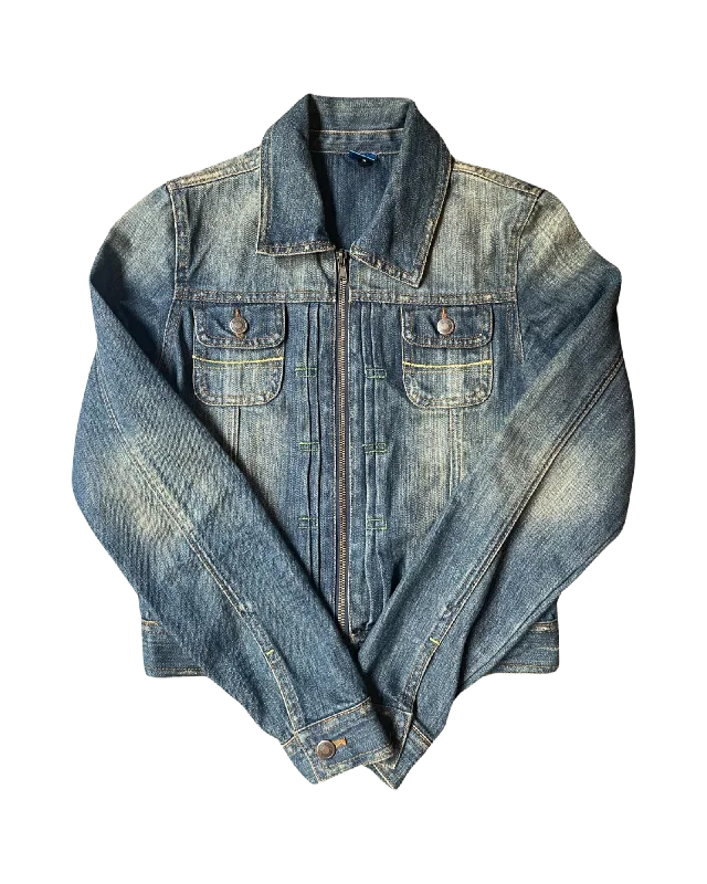 Vintage Y2K Denim Jacket Zippered Front Buttoned Front Snap Front
