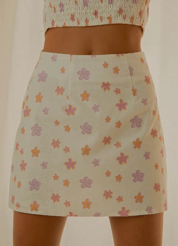 Morning Market Linen Mini Skirt - Pink Wild Poppies chiffon skirt lightweight