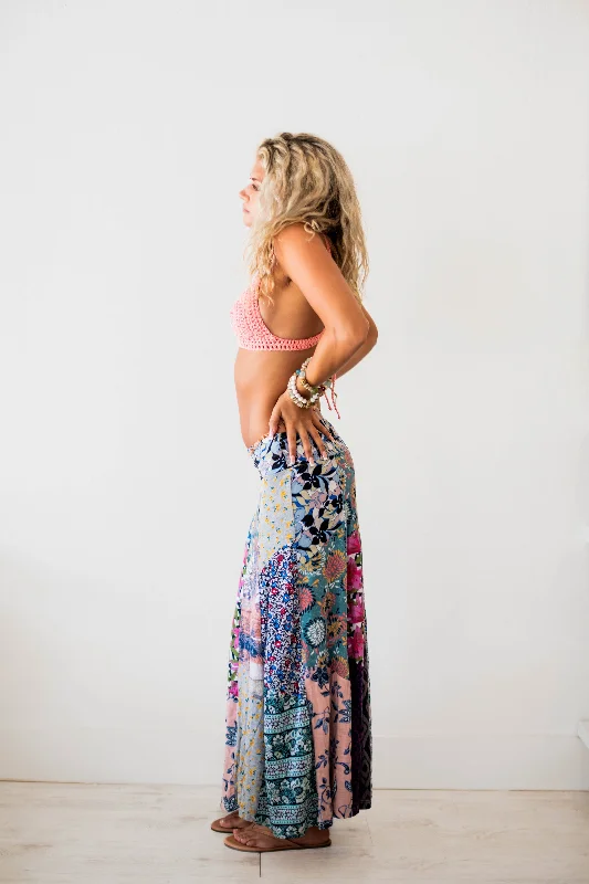 Patchwork Maxi skirt high slit skirt
