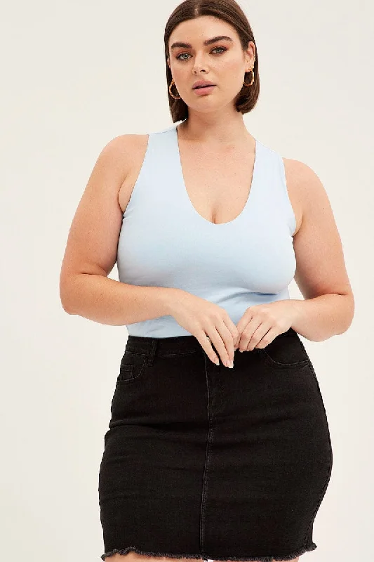 Blue V-neck Sleeveless Cotton Tank Top fashionable tank top
