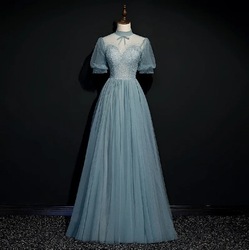 High Quality Beaded Short Sleeves Formal Dress, Tulle A-line Party Dress Prom Dress Tunics New arrival High Quality Beaded Short Sleeves Formal Dress, Tulle A-line Party Dress Prom Dress Tunics New arrival