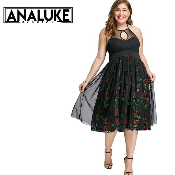 Plus Size Vintage Party Dress Crew Neckline Casual