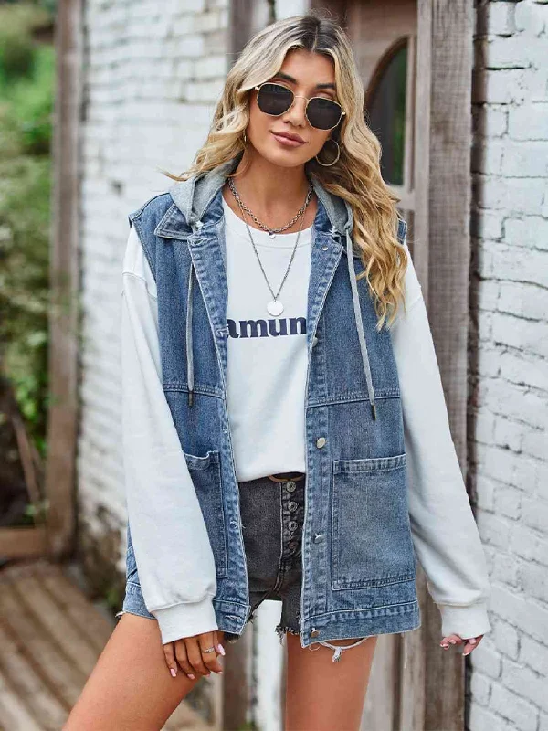 Button Up Sleeveless Denim Jacket with Pockets Jersey Jacket Tulle Jacket Batik Jacket Button Up Sleeveless Denim Jacket with Pockets Jersey Jacket Tulle Jacket Batik Jacket