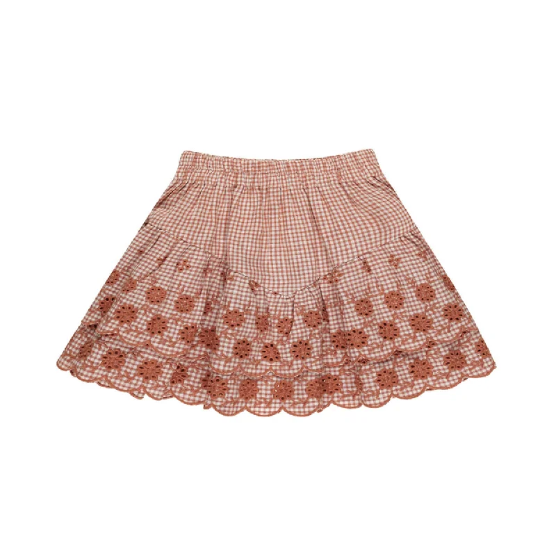 Tiered Mini Skirt in Poppy Gingham by Rylee & Cru denim skirt fashionable