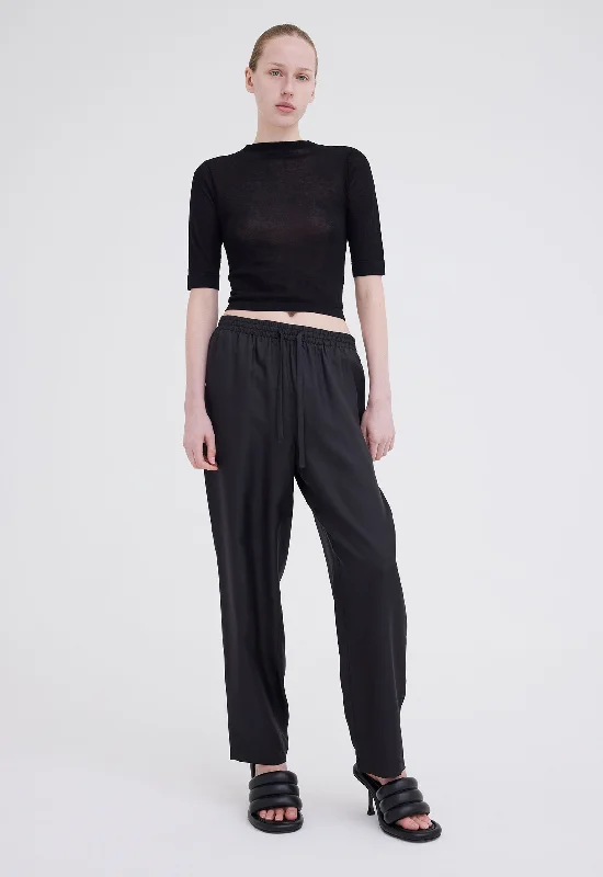 Yuki Silk Pant - Black Casual Drawstring Pants