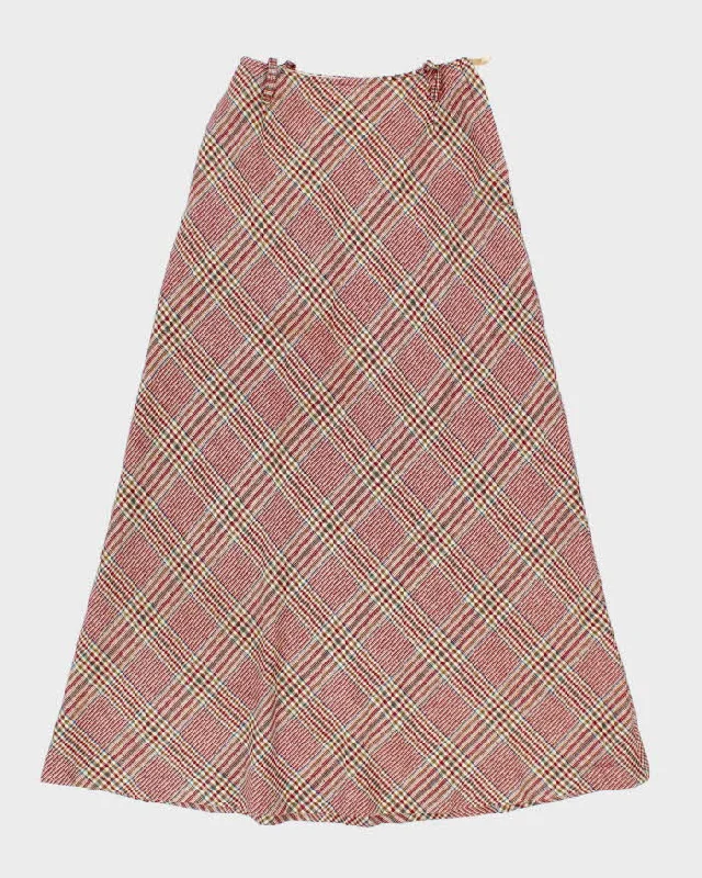 Vintage 1970s Burgundy Checked Wool Maxi Skirt  - S linen skirt relaxed