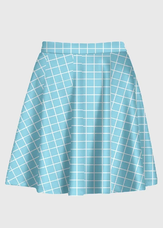 Cute Pastel Blue Grid  High Waist Skirt velvet skirt luxury