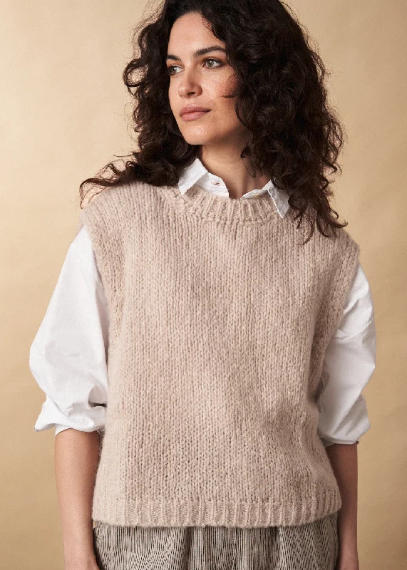 LOLA KNITTED ROUND NECK TANK - OATMEAL cozy tank top