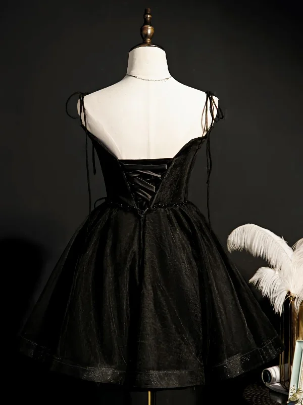 Black Straps Tulle Short Homecoming Dress, Prom Dress, Little Black Party Dresses empire Waist empire Black Straps Tulle Short Homecoming Dress, Prom Dress, Little Black Party Dresses empire Waist empire