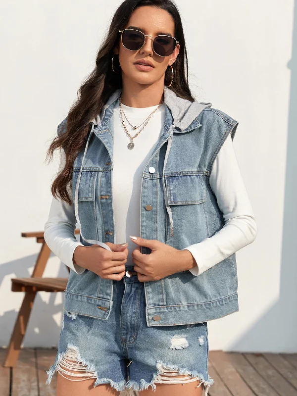 Blue Zone Planet | Drawstring Button Up Sleeveless Denim Jacket Faux Fur Jacket Real Fur Jacket Shearling Jacket Blue Zone Planet | Drawstring Button Up Sleeveless Denim Jacket Faux Fur Jacket Real Fur Jacket Shearling Jacket