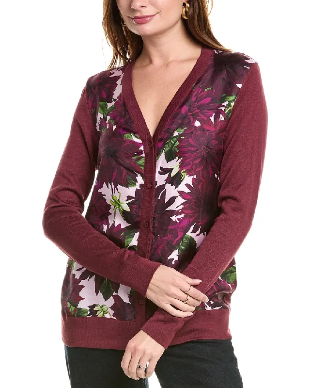 Oscar de la Renta Dahlia Inset Silk-Blend Cardigan Open Front Closed Front Wrap Front Oscar de la Renta Dahlia Inset Silk-Blend Cardigan Open Front Closed Front Wrap Front