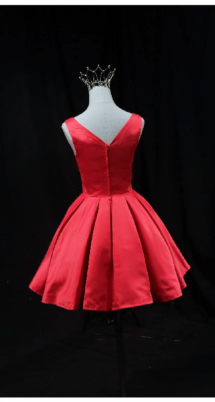 Cute Red Satin Short Party Dress Prom Dress, Red Round Neckline Homecoming Dress Tunics Formal black Cute Red Satin Short Party Dress Prom Dress, Red Round Neckline Homecoming Dress Tunics Formal black