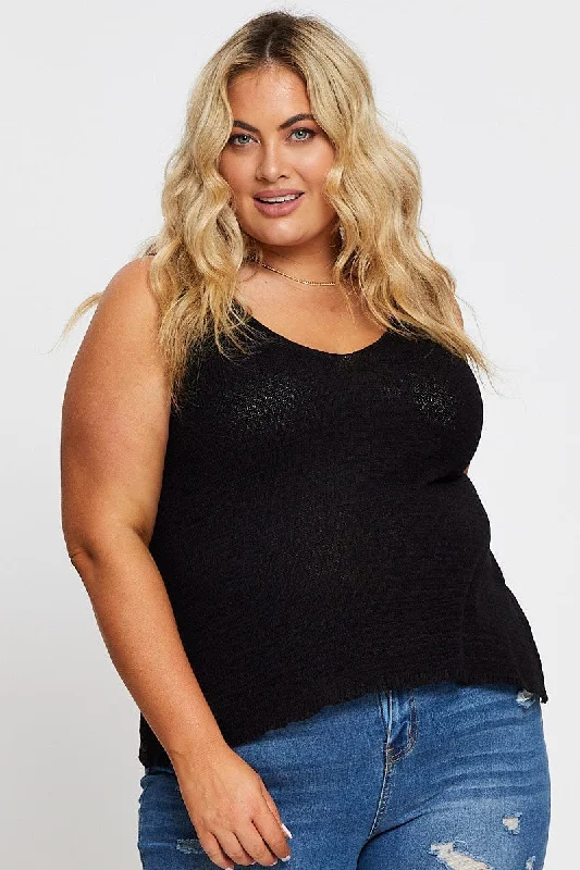 Black Sleeveless Tank V-neck Knit breathable tank top