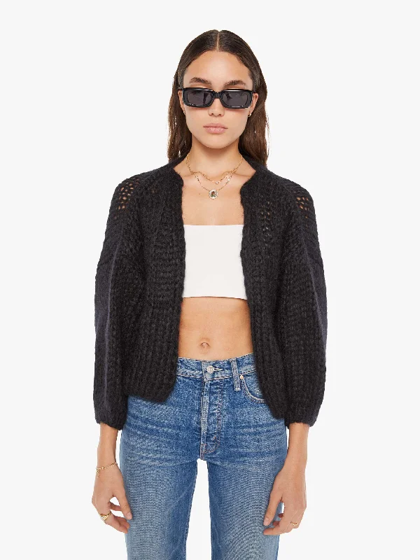 Maiami Big Bomber Cardigan - Black Spandex Blend Rayon Blend Denim Blend