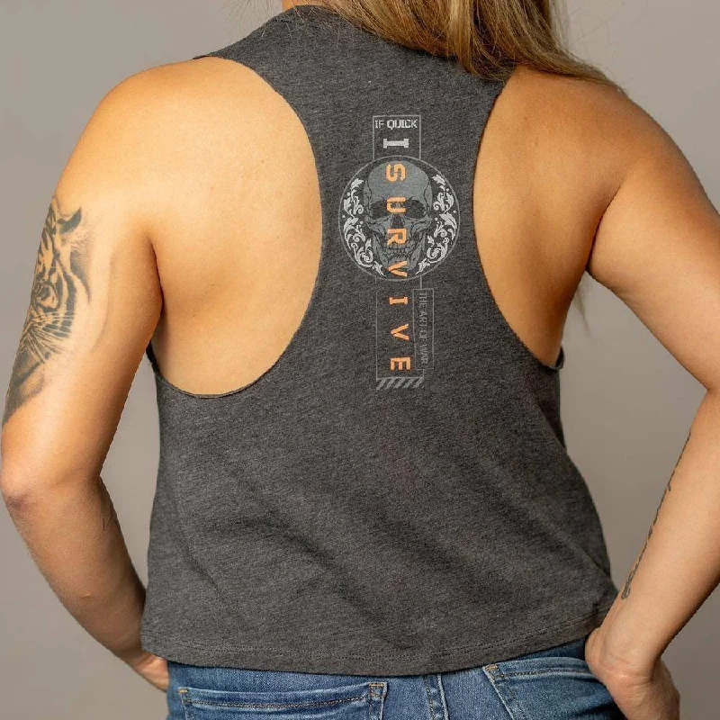 Women's I Survive Racerback Cropped Tank - Dark Heather Gray seamless tank top