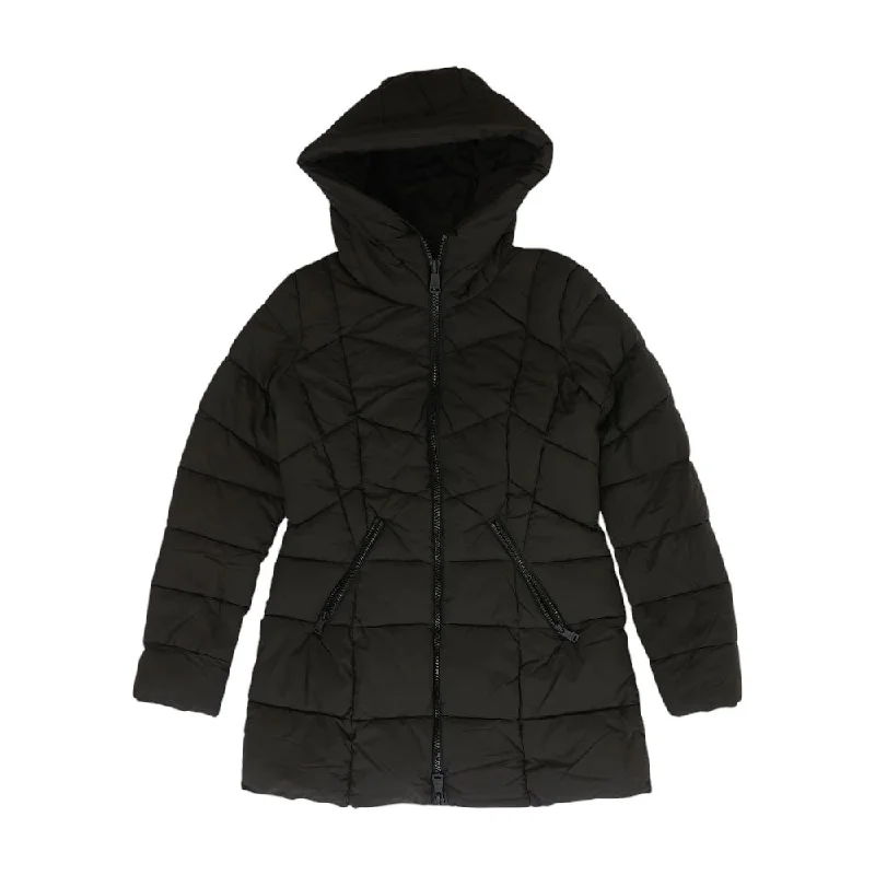 Black Solid Puffer Jacket Collared Jacket Crew Neck Jacket Turtle Neck Jacket